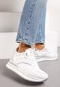 Sneakers Albi-Argintii cu Șiret din Piele Ecologică cu Inserții Strălucitoare Fiviara