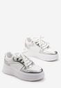 Biało-Srebrne Sznurowane Sneakersy na Platformie z Metalicznymi Wstawkami Arileva