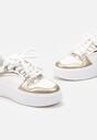 Biało-Złote Sznurowane Sneakersy na Platformie z Metalicznymi Wstawkami Arileva