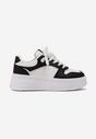Biało-Czarne Sznurowane Sneakersy na Platformie z Metalicznymi Wstawkami Arileva