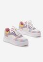 Biało-Fioletowe Sznurowane Sneakersy na Platformie z Metalicznymi Wstawkami Arileva