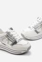 Białe Brokatowe Sneakersy na Grubej Podeszwie ze Sznurowaniem i Suwakiem Irollia