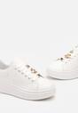 Białe Sneakersy na Platformie z Metaliczną Wstawką Grevaja