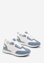 Biało-Niebieskie Sznurowane Sneakersy z Materiałowymi Wstawkami Aneril
