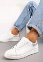 Biało-Srebrne Sznurowane Sneakersy z Ekoskóry na Płaskiej Podeszwie Ozdobione Brokatem Filirea