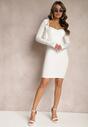 Biała Mini Sukienka Dopasowana z Usztywnianym Kwadratowym Dekoltem Olimpidia