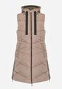 Vestă lungă bej matlasată reversibilă cu șnururi la glugă Frenila