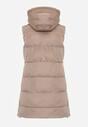 Vestă lungă bej matlasată reversibilă cu șnururi la glugă Frenila
