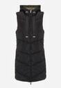Vestă lungă neagră matlasată reversibilă cu șnururi la glugă Frenila