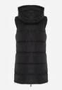 Vestă lungă neagră matlasată reversibilă cu șnururi la glugă Frenila