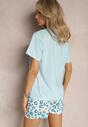 Jasnoniebieski Komplet Piżamowy T-shirt z Nadrukiem i Proste Spodnie w Cętki i Szorty Nirelsa