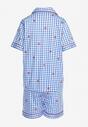 Niebiesko-Biały Komplet Piżamowy Koszula na Guziki i Szorty o Luźnym Fasonie w Kratę Anseli