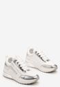 Biało-Srebrne Sneakersy z Ekoskóry z Połyskującymi Detalami i Ozdobnym Zamkiem Raviles