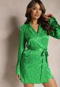 Zielona Kopertowa Sukienka Mini Wiązana w Pasie Wilera