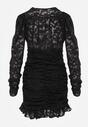 Czarna Dopasowana Sukienka Mini z Drapowaniem i Wzorem na Siateczce Welisia
