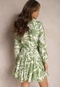 Zielona Sukienka Mini o Rozkloszowanym Fasonie z Paskiem i Oryginalnym Wzorem Grinia