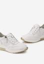 Biało-Złote Skórzane Sneakersy Zdobione Suwakiem i Błyszczącym Wzorem Gosedi