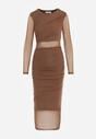 Brązowa Siateczkowa Sukienka Maxi o Dopasowanym Kroju Kremse
