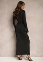 Czarna Dopasowana Sukienka Maxi z Ozdobnym Wycięciem w Talii Driselda