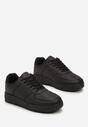 Sneakers negri din piele ecologica cu șiret și cusături Borsana