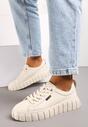 Sneakers bej cu platformă ștanțată din piele naturală Pelinea