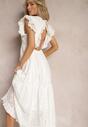 Biała Rozkloszowana Sukienka Bawełniana Maxi z Ażurowym Haftem i Falbankami Reflecia