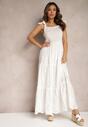 Biała Ażurowa Sukienka Rozkloszowana Maxi z Bawełny z Wiązanymi Ramiączkami Miresta