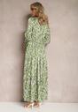 Zielona Rozkloszowana Sukienka Maxi z Gumką w Pasie Ozdobiona Abstrakcyjnym Wzorem Raliven