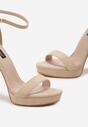 Beżowe Sandały z Imitacji Zamszu na Szpilce i Niskiej Platformie z Okrągłym Noskiem Niraela