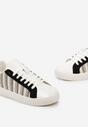 Biało-Czarne Sznurowane Sneakersy z Materiałową Wstawką i Okrągłym Noskiem Bowlie