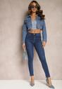 Granatowe Skinny Jeansy z Przetarciami Push-Up Zireal