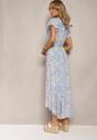Jasnoniebieska Wiskozowa Sukienka Maxi o Kopertowym Fasonie w Kwiaty Hazea