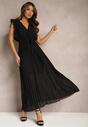 Czarna Wiskozowa Sukienka Maxi z Plisowaniem o Rozkloszowanym Kroju i Kopertowym Dekolcie Fliceris
