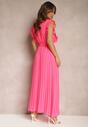 Różowa Wiskozowa Sukienka Maxi z Plisowaniem o Rozkloszowanym Kroju i Kopertowym Dekolcie Fliceris