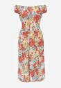 Różowo-Beżowa Sukienka Midi z Krótkim Rękawem z Wiskozy w Kwiaty Emena