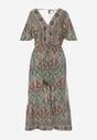 Rochie maxi verde-maro din viscoză cu elastic în talie decorată cu model paisley Larite.