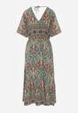 Rochie maxi verde-maro din viscoză cu elastic în talie decorată cu model paisley Larite.