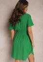 Zielona Wiskozowa Sukienka Mini z Koszulową Górą o Rozkloszowanym Kroju Lerinka