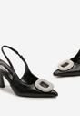 Czarne Wsuwane Sandały na Geometrycznej Szpilce z Klamerką z Cyrkoniami Prida