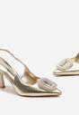 Złote Wsuwane Sandały na Geometrycznej Szpilce z Klamerką z Cyrkoniami Prida