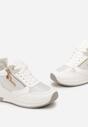 Białe Błyszczące Sneakersy na Koturnie z Metalicznymi Detalami i Sznurowaniem Teissa