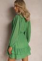 Zielona Sukienka Mini w Skośne Paski o Rozkloszowanym Fasonie z Gumką w Talii Tennari
