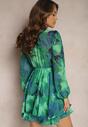 Zielona Krótka Sukienka Kopertowa z Abstrakcyjnym Wzorem Tie-Dye Mivern