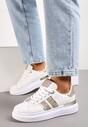 Sneakers Alb-Șampanie pe Platformă Joasă cu Inserții Sclipitoare Renallsa