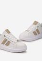 Biało-Złote Sneakersy na Niewysokiej Platformie z Brokatowymi Wstawkami Renallsa