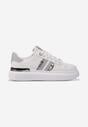 Sneakers Albi-Argintii pe Platformă Joasă cu Inserții Sclipitoare Renallsa