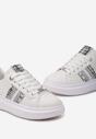 Biało-Srebrne Sneakersy na Niewysokiej Platformie z Brokatowymi Wstawkami Renallsa