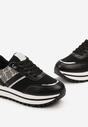 Czarne Sneakersy z Materiałowymi Wstawkami na Grubej Podeszwie Ozdobione Brokatem Zirnna