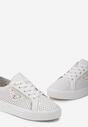 Białe Skórzane Sneakersy z Perforacją i Metalicznymi Wstawkami Dernia