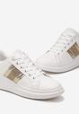 Sneakers Albi-Aurii cu Inserții Metalice și Pietre pe Talpă Groasă Wirela